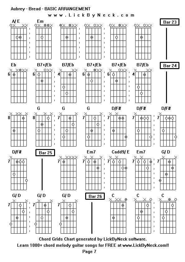 Chord Grids Chart of chord melody fingerstyle guitar song-Aubrey - Bread - BASIC ARRANGEMENT,generated by LickByNeck software.